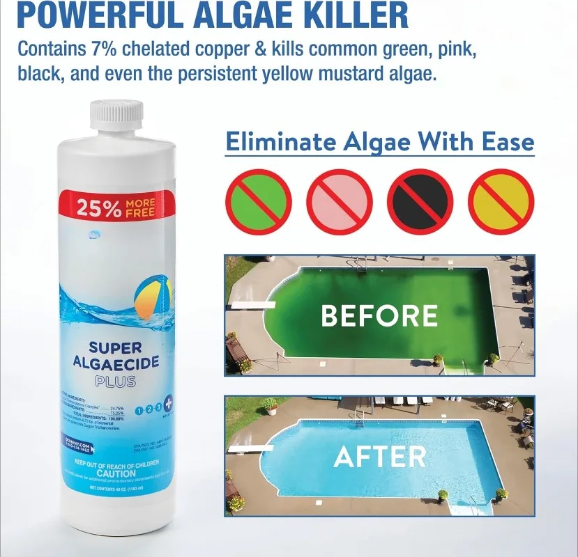 Súper algasecidas más | Grado profesional | Eficaz contra la mayoría de los tipos de algas | 7.1% Cobre Chelado (Reduce el Color)