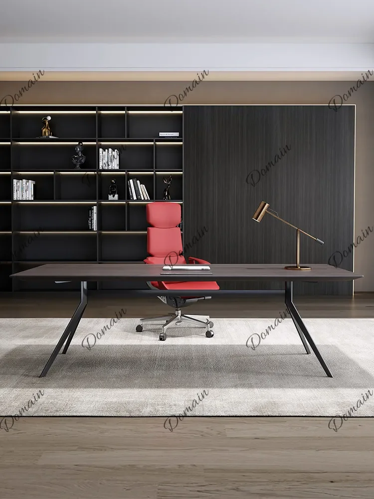 UY Italian Style Modern Minimalist Long Desk Solid Wood Computer Table Home Office Writing Desk Luxury Study Table H