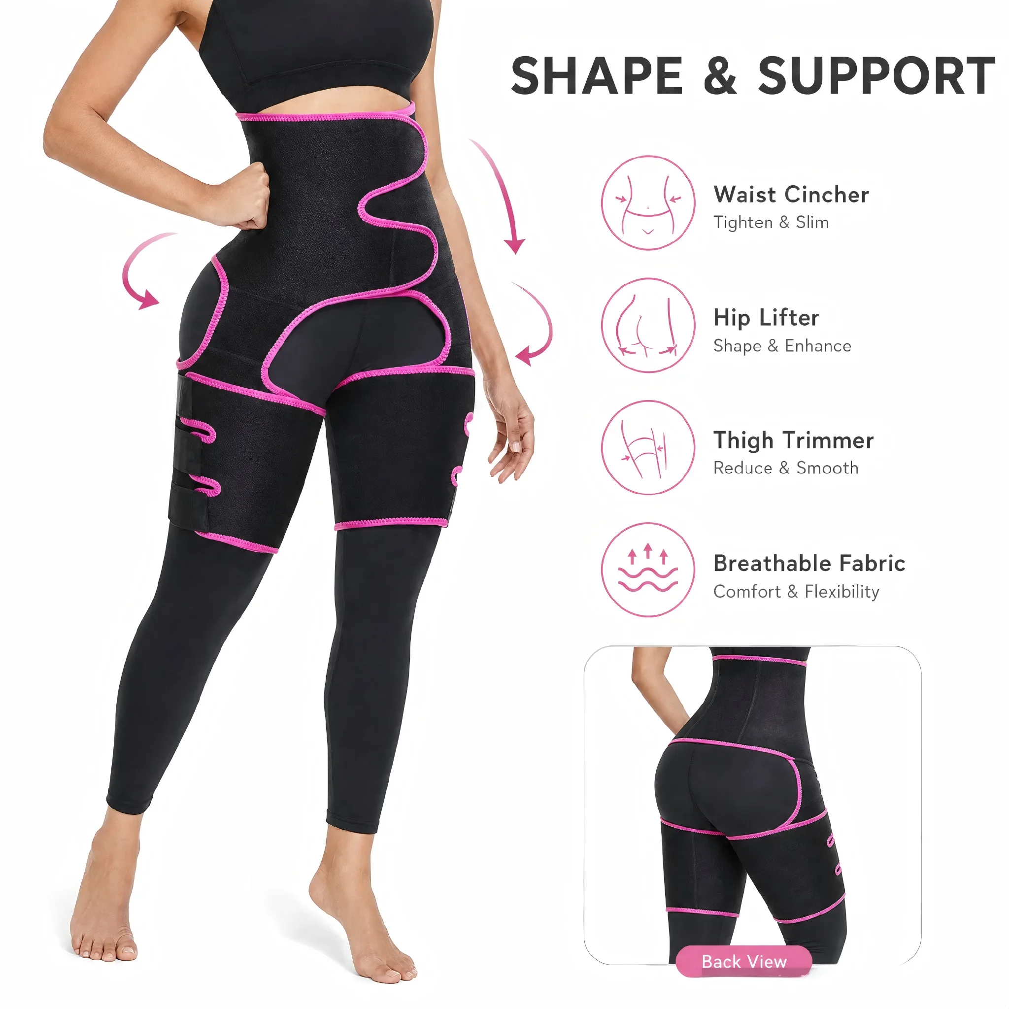 Neoprene Sauna Sweat Shorts Women 3-in-1 Body Shaper Waist Cincher Butt Lifter Thigh Trimmer Fitness Workout Slim Underwear view 2