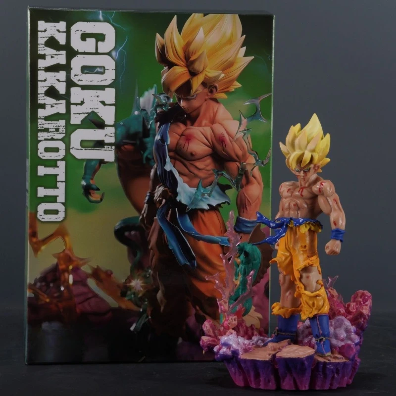 Figura de acción de PVC de Goku con daños de batalla, de la serie Anime Dragon Ball GK, modelo de juguete de regalo de la serie Dragón Divino de Roca