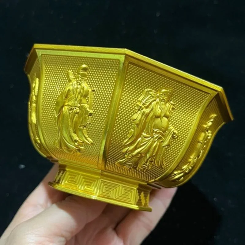 Antique Gilt Bronze Eight Immortals Bowl Living Room Decorative Ornament