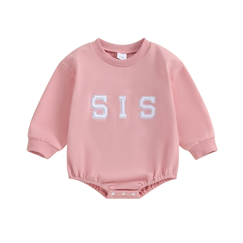 Honganda Infant Baby Girl Sister Bodysuit  Crew Neck Letter Embroidery Bubble Romper Sweatshirt Fall  Outfit