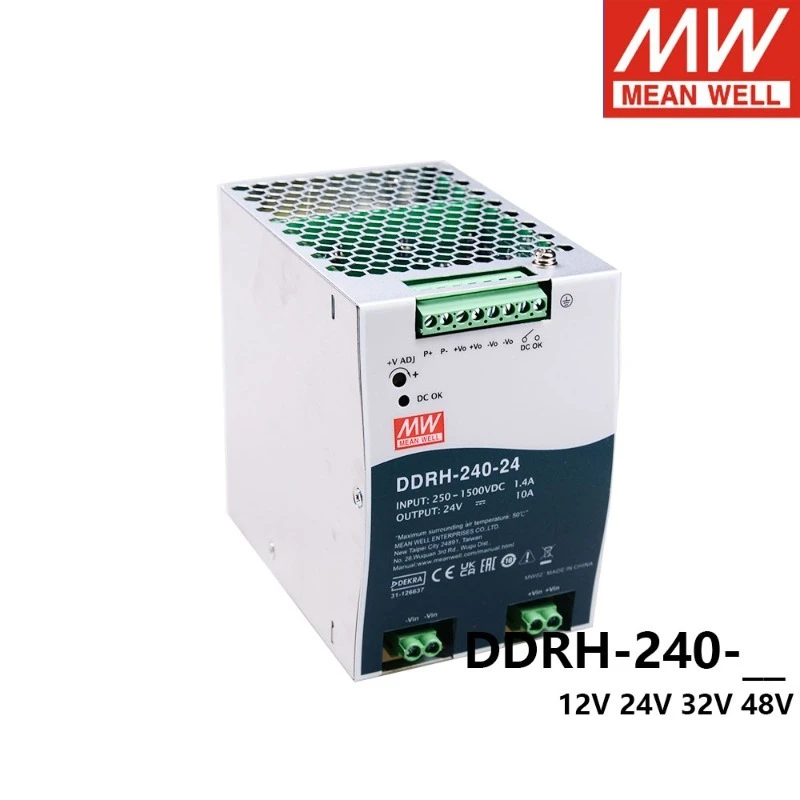 

MEAN WELL DDRH-240 240W Ultra Wide Input 250-1500V DC TO DC 12V 24V 32V 48V DIN Rail Type Converter