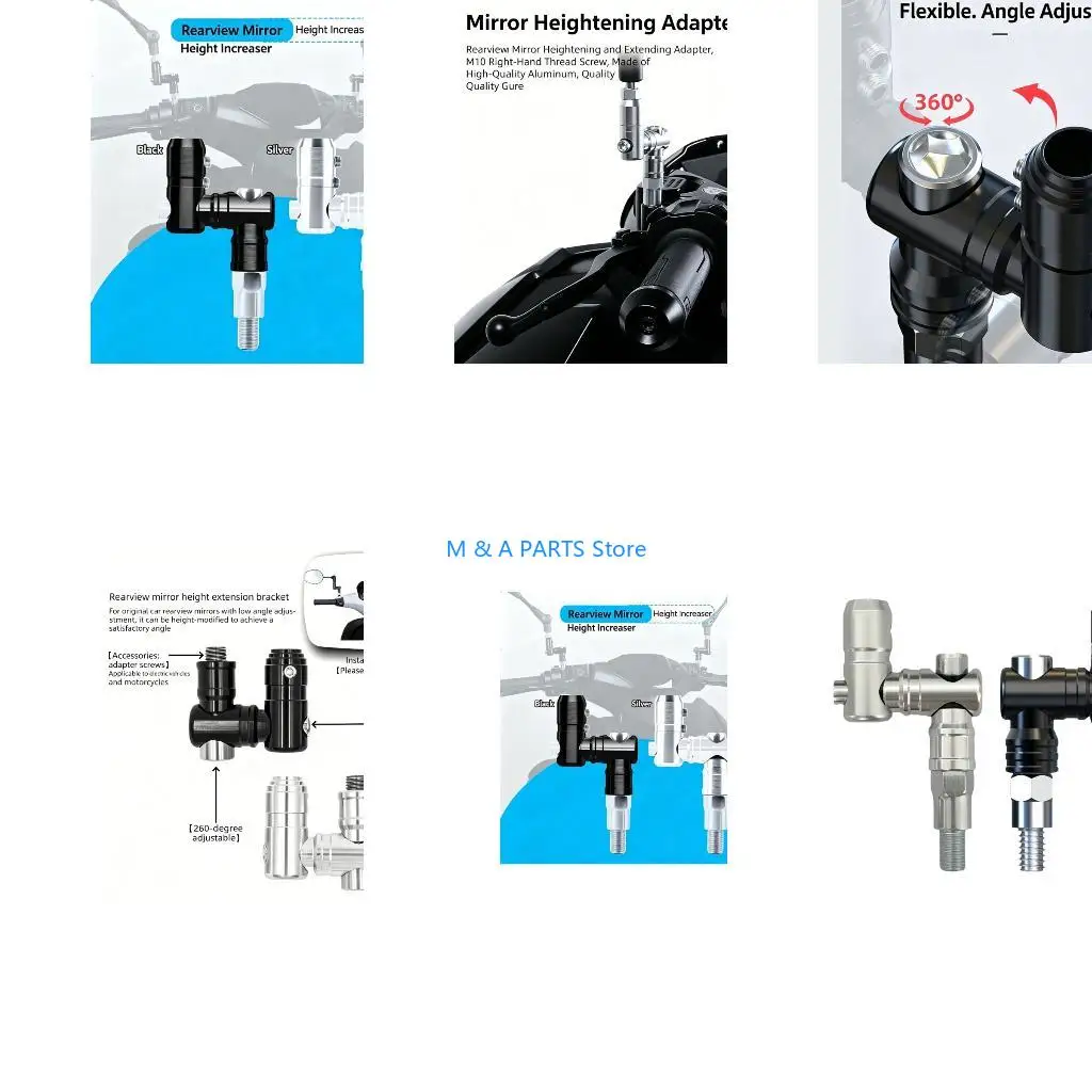 U1JF 1 Pair Universal Motorcycle Mirror Adapter Extender 360 Degree Adjustable Expands Rear View Coverage for Safe Riding