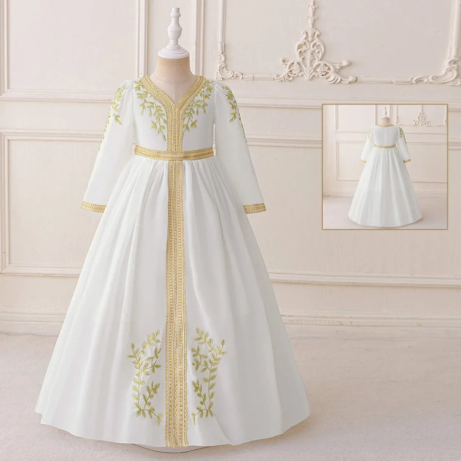 

Kids Floral Print Muslim Eid Party Gown Prayer Evening Dress Girls Arab Dubai Robe Children Ramadan Abaya Enfant Dresses ASQ03