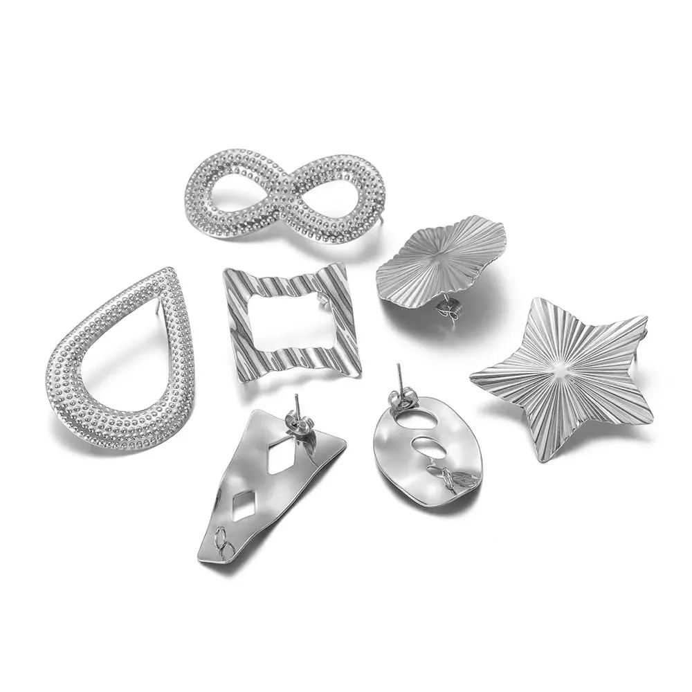 6Pcs Stainless Steel Irregular Big Shaped Earrings Posts Studs Base Pins with Earring Plug for DIY Classic Ear Jewelry Making