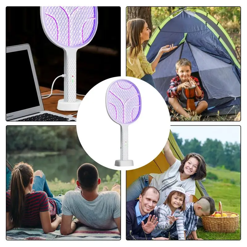 Electric Fly Swatter Racket Electric Fly Swatter 2-in-1 Purple Light Fly Killing USB Rechargeable Indoor Fly Killing