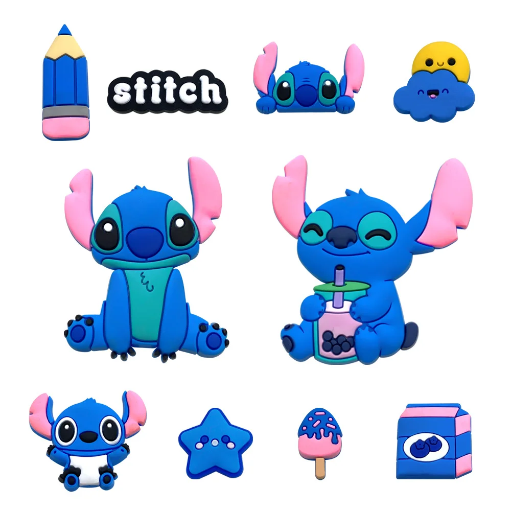 10pcs Cute Cartoon Stitch Shoe Charms Set For Clogs Bag Bubble Slides Sandals PVC Shoe Decorations Beach Bag Accessories