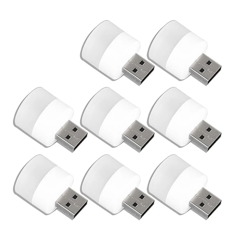 

8Pcs Night USB Light Mini LED Bulb, Compact, For Bedroom, Bathroom, Nursery, Hallway, Kitchen Lights