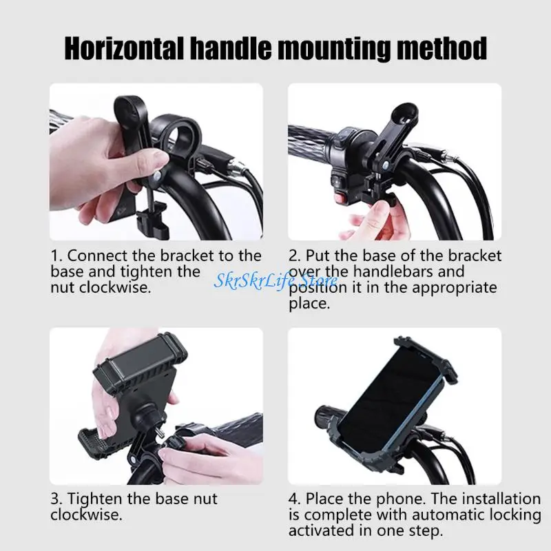 E65E Motorcycle Phone Holder Handlebars Bike Phone Mount Adjustable Nonslip Stand