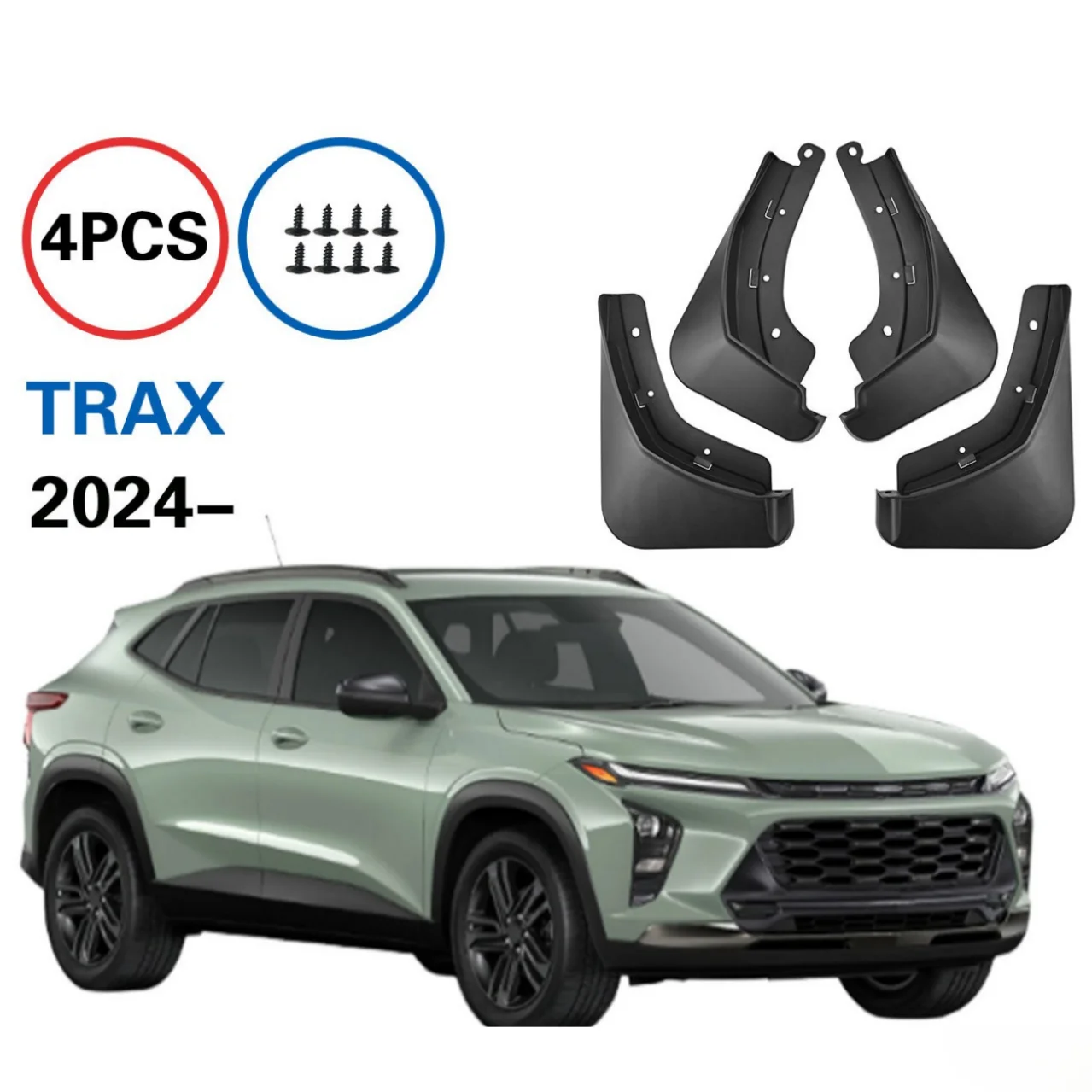 4 Stücke PP Schwarz Auto Klappen Spritzwassergeschützte Kotflügel für CHEVROLET TRAX 2024 Vorne Hinten Kotflügel Außenschutz Zubehör