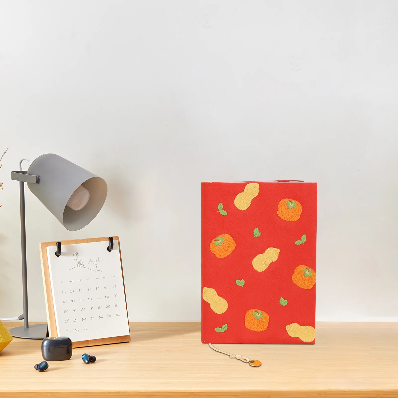 

Handmade Fabric Book Sleeve Cover Protector For Hardcovers A5 Large Detachable Design Orange Pendant Journal Diary