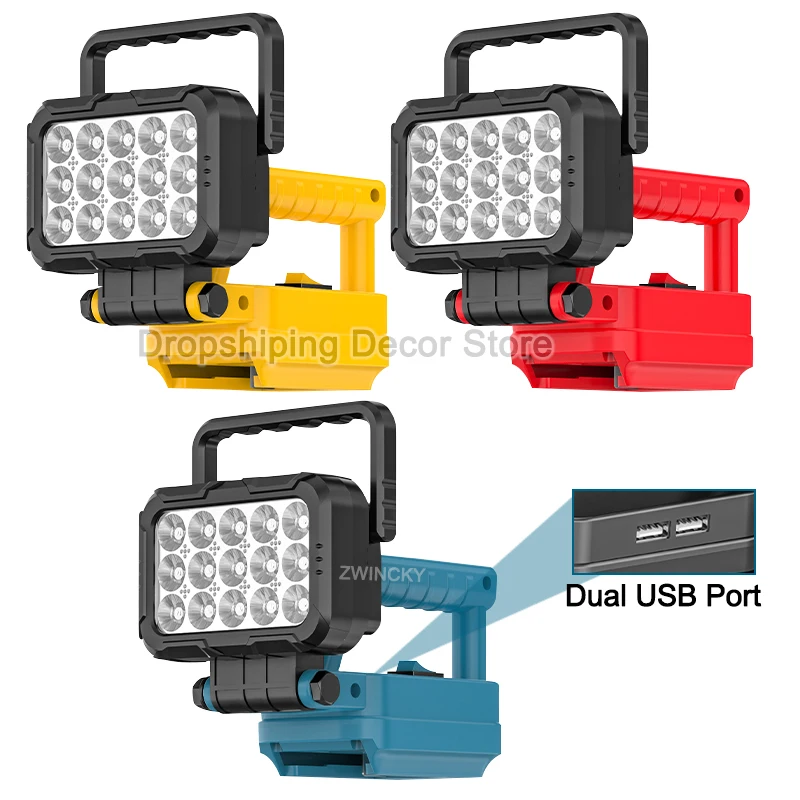

LED Work Light With USB Port 3 in Portable Flashlight Floodlight Cordless LED Tool Light For Makita/Dewalt/Milwaukee 18V Battery
