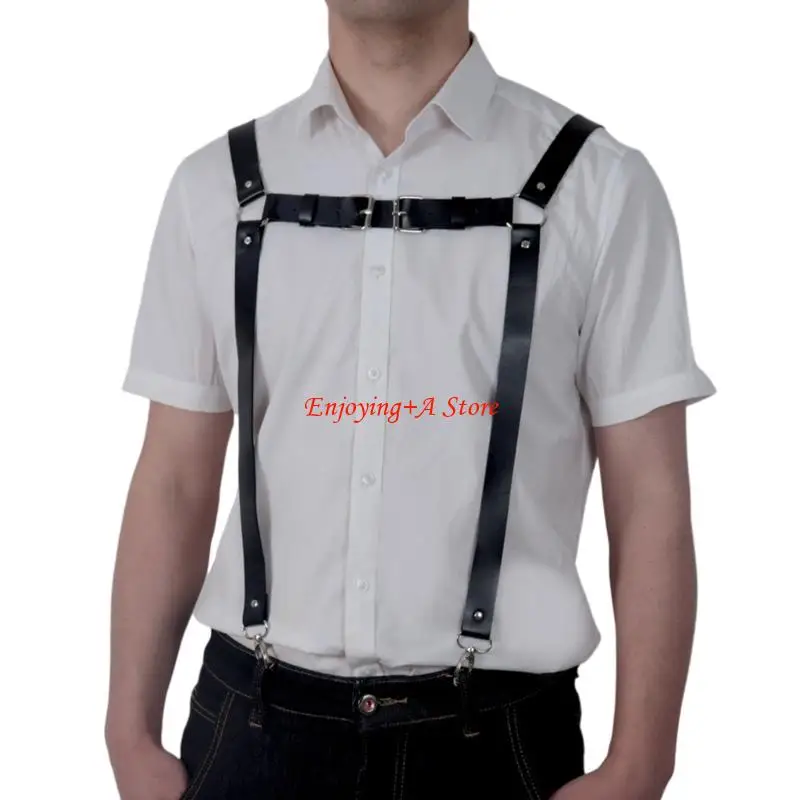 

PXPB Adjustable PU Leather Suspenders Elastic Suspenders Mens Dress Suspenders for Casual Wear