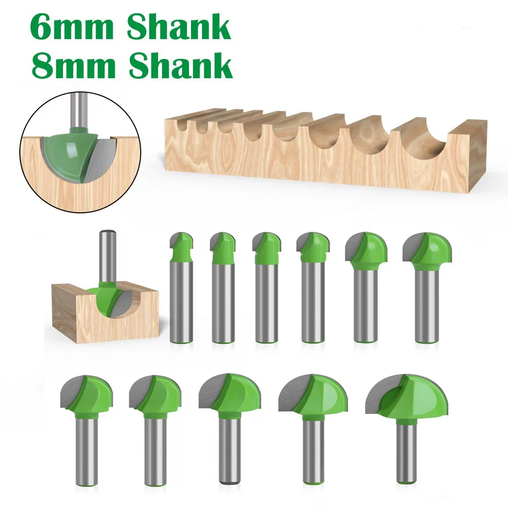 6/8mm Shank Ball Nose End Mill Round Nose Cove CNC Milling Cutter Bit Radius Core Box Solid Carbide Router Bit Woodworking Tools
