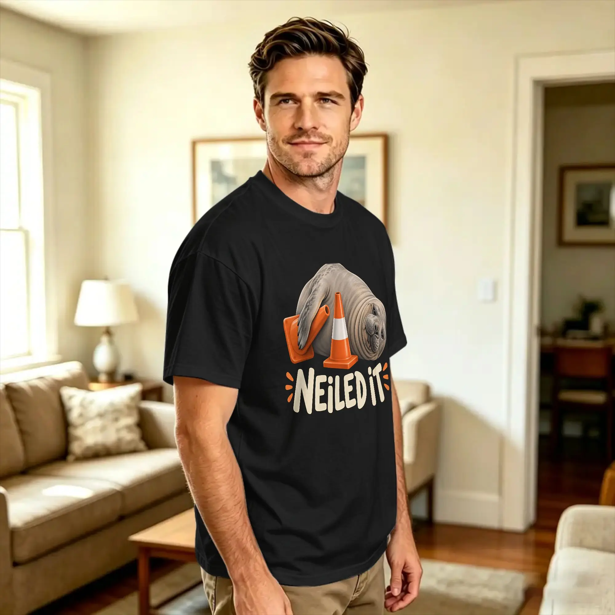 Men's Neil the Seal T Shirts  100% Cotton Tops Summer Y2K Basic Short-Sleeved T-Shirt O-Neck Hip Hop Custom DIY Tee Shirt