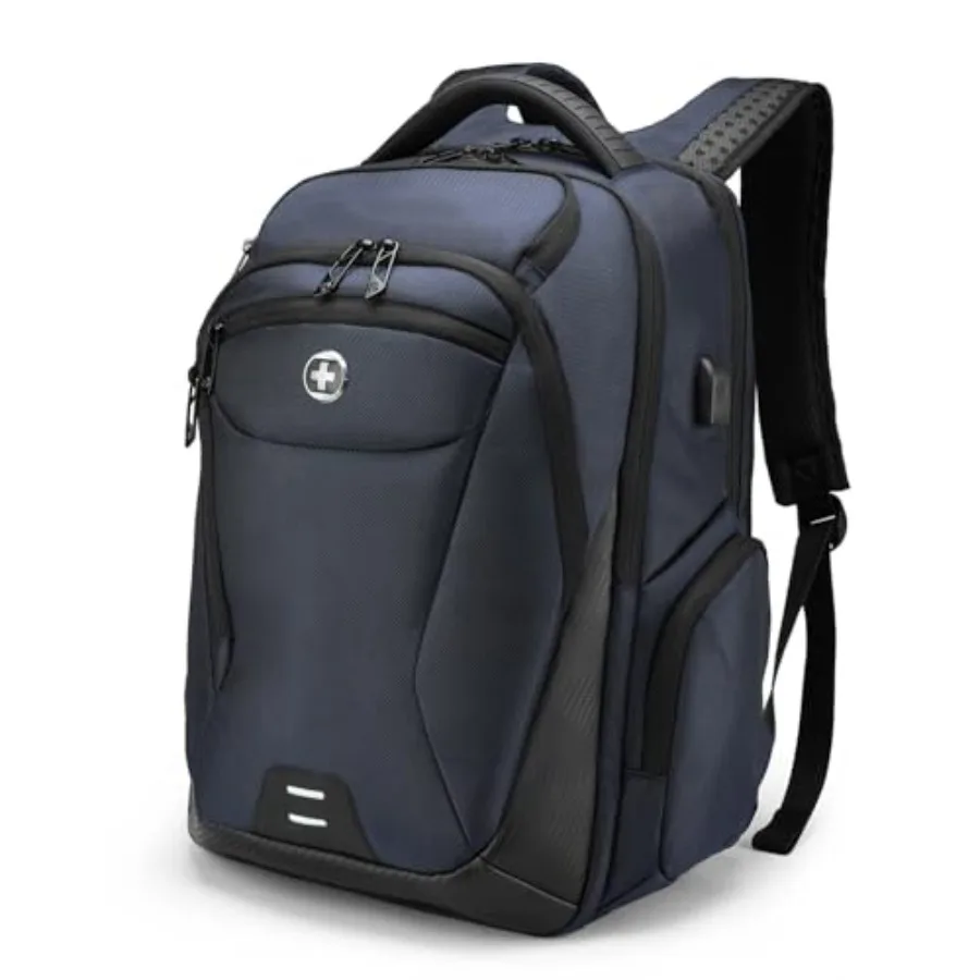 

Blue Men's Laptop Backpack for College and Business Travel with Integrated USB Charging Port and RFID Protection Fits Laptops u