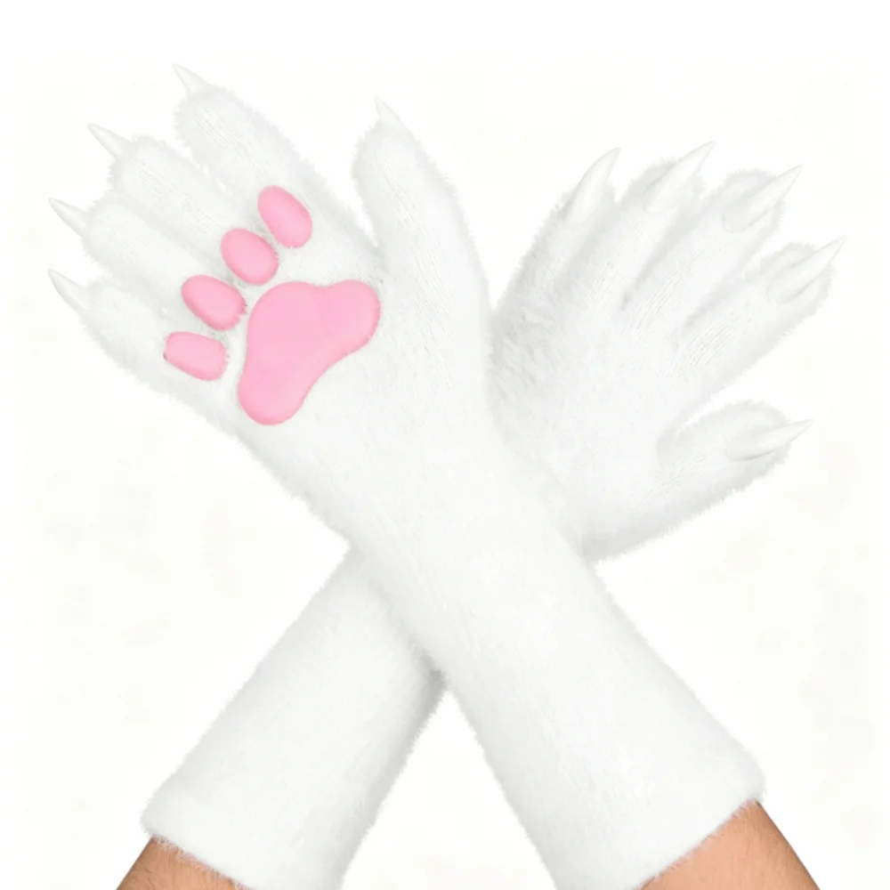 Long Cat Claw Gloves Furry Silicone Paw Pads Animal Claw Hand Gloves Cosplay Costume Accessories Cute Plush Gloves Halloween