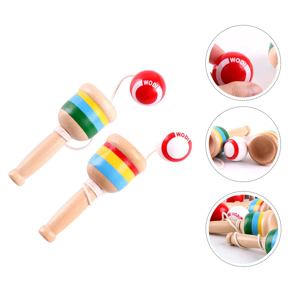 2 Pcs Skill Cup Kenball and Game Throw Catch Toy Kendama for Children Wooden Mini Childrens Toys