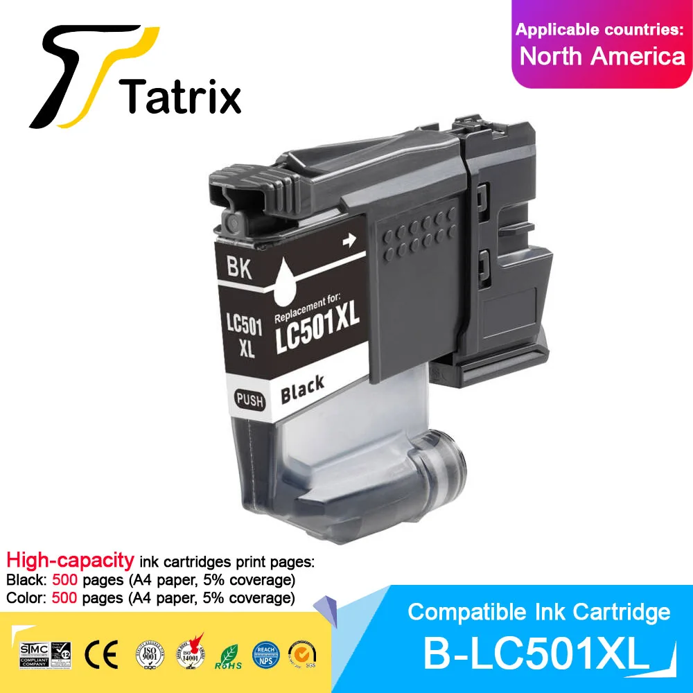 خرطوشة حبر متوافقة مع الألوان المميزة LC501XL LC501 ذات سعة عالية من Tatrix للطابعة Brother MFC-J1260W J1310DW MFC-J4350DW