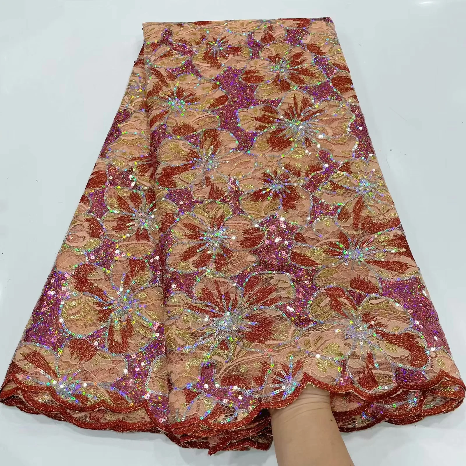 Hot SAle High Quality Fashion French Embroidery Tulle Lace Fabric With Sequins African Nigerian Lace Fabric For Wedding Dress HY