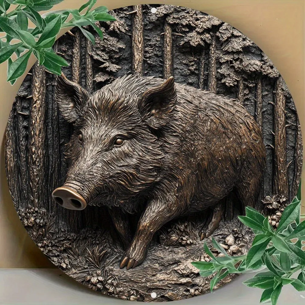 Vintage Wild Boar Aluminum Art - Waterproof Metal Decor, Home Garage Gift