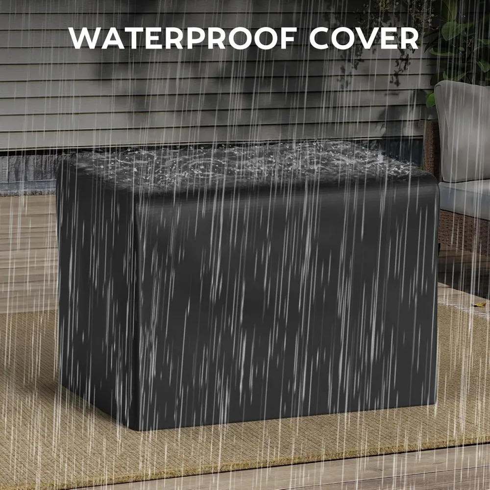 Fire Pit Table with Wind Guard for Outdoor, Auto-Ignition Propane Gas Firepits Rattan Rectangular Table for Outside Patio 60,000