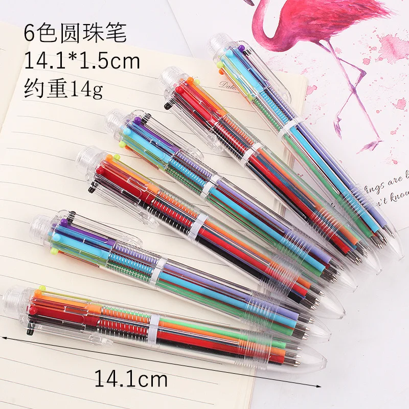 40 Pcs Multicolor Pens 0.5mm Retractable Ballpoint Pens 6 Colors Transparent Barrel Office School Supplies Students