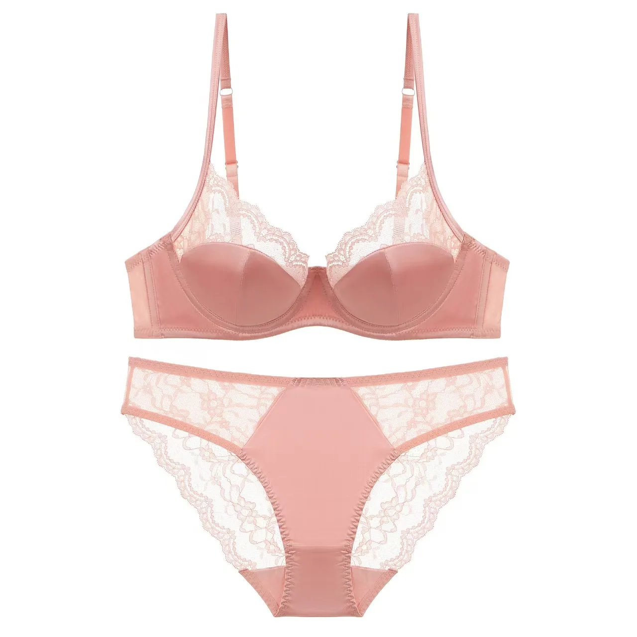 طقم حمالة صدر ولباس داخلي فرنسي أنيق - مزيج من الساتان والدانتيل، دعم كامل للصدر، تصميم مضاد للترهل للنساء المتعرجين