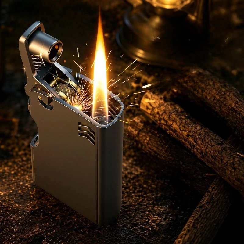 Ultra Thin Metal Plate Oil Lighter Refillable Auto-ignition Cigarette Open Flame Lighter for Men's Gifts Smoking Accessories