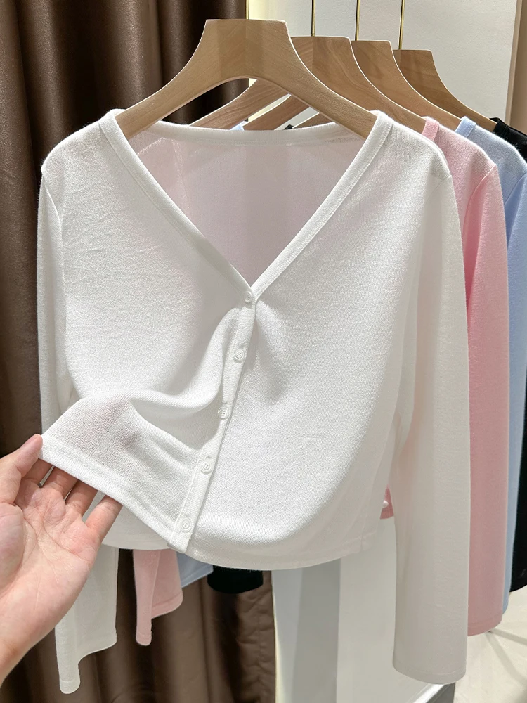 

Женский вязаный открытый кардиган из ледяного шелка, новый летний жилет на бретелях, верхняя защита от солнца, тонкий топ, длинный све