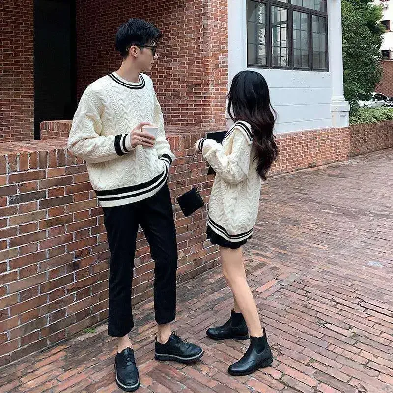 Preppy Style Couple Sweater Men Women Fashion Lolita Girl Sweet Navy Collar Sweater Couples Harajuku Sweater