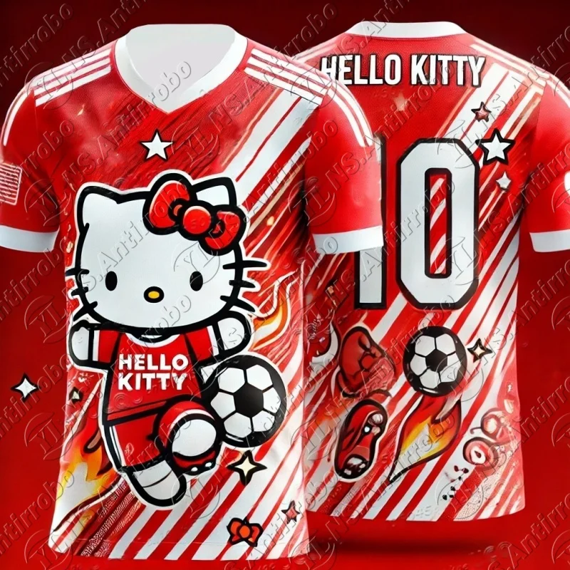 

2026 Women's Men's Boys' Casual Sporty Hello Kitty 3D Print Graphic T-Shirt Girl V-neck Tee Outdoor Sports Kids/Adults T-shirt