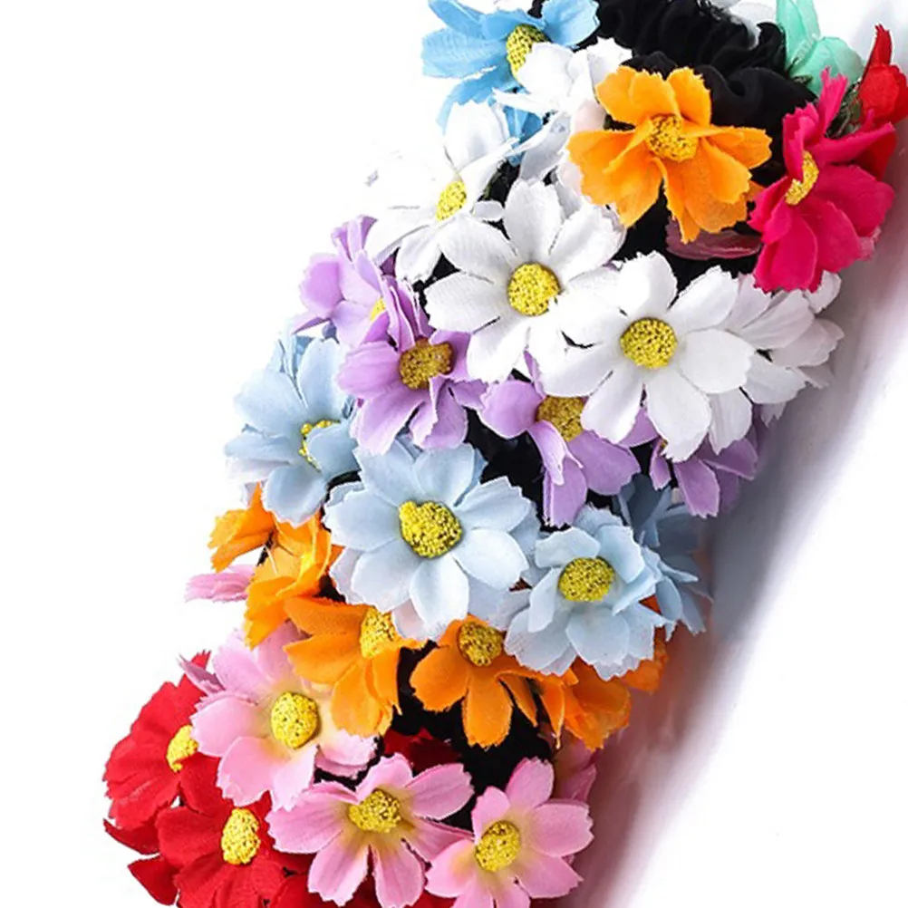 

2Pcs Daisy Flower Hair Ring Exquisite Cloth Ponytail Holder for Women Pink Yellow Christmas Party Stage Performance