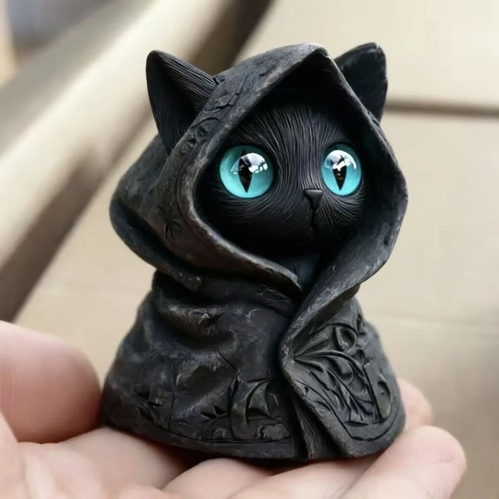 Gifts 3D Printed Cat Sculpture Decoration Gothic Mystical Cat Statue Hooded Cloak Cat Ornaments Collectible