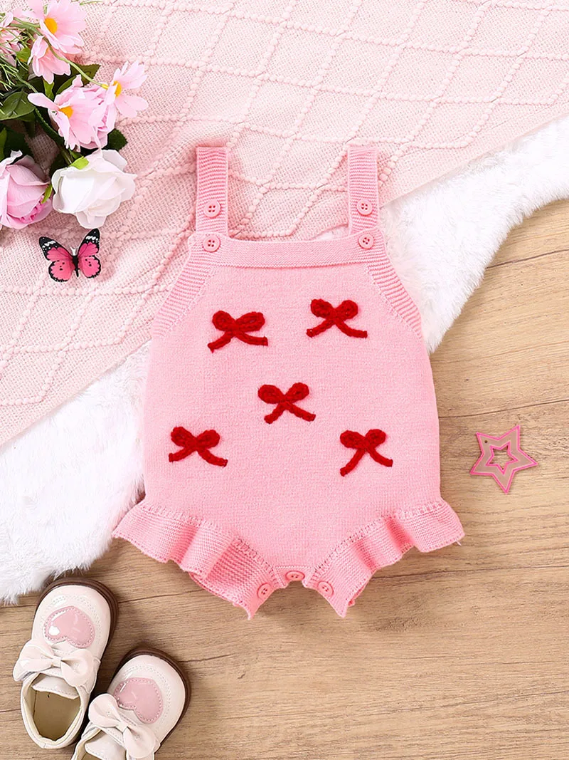 

MILANCEL New Summer Infant Bodysuit Clothes 0-18M Cute Bow Toddler Knit Jumpsuit Baby Sweet Suspenders Tops Girls Gift