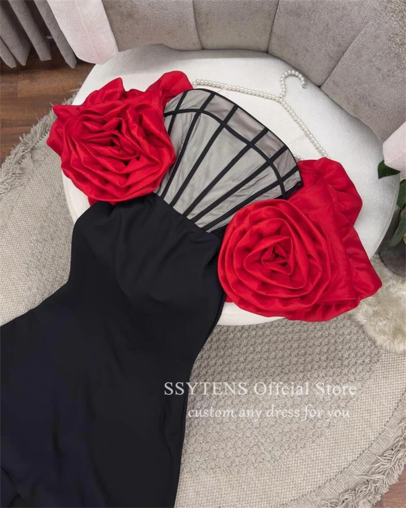 SSYTENS Luxury Red 3D Flowers Formal Occasion Dresses 2024 Mermaid Strapless Sexy Pleated Party Prom Evening Gown فساتين الحفلات