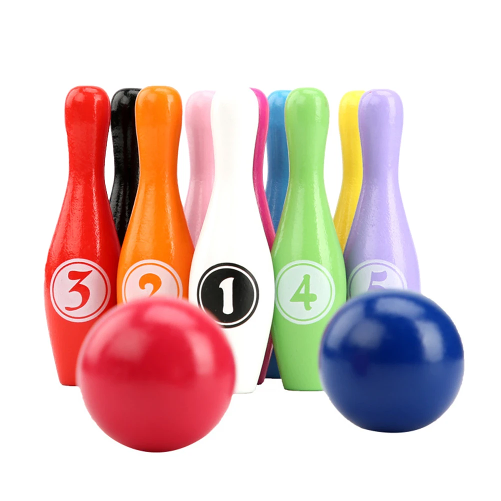 

Wooden Colorful Bowling Play Set Fun Indoor Outdoor Cartton Number Bowling Games Parent Children Interactive Toy for Home School