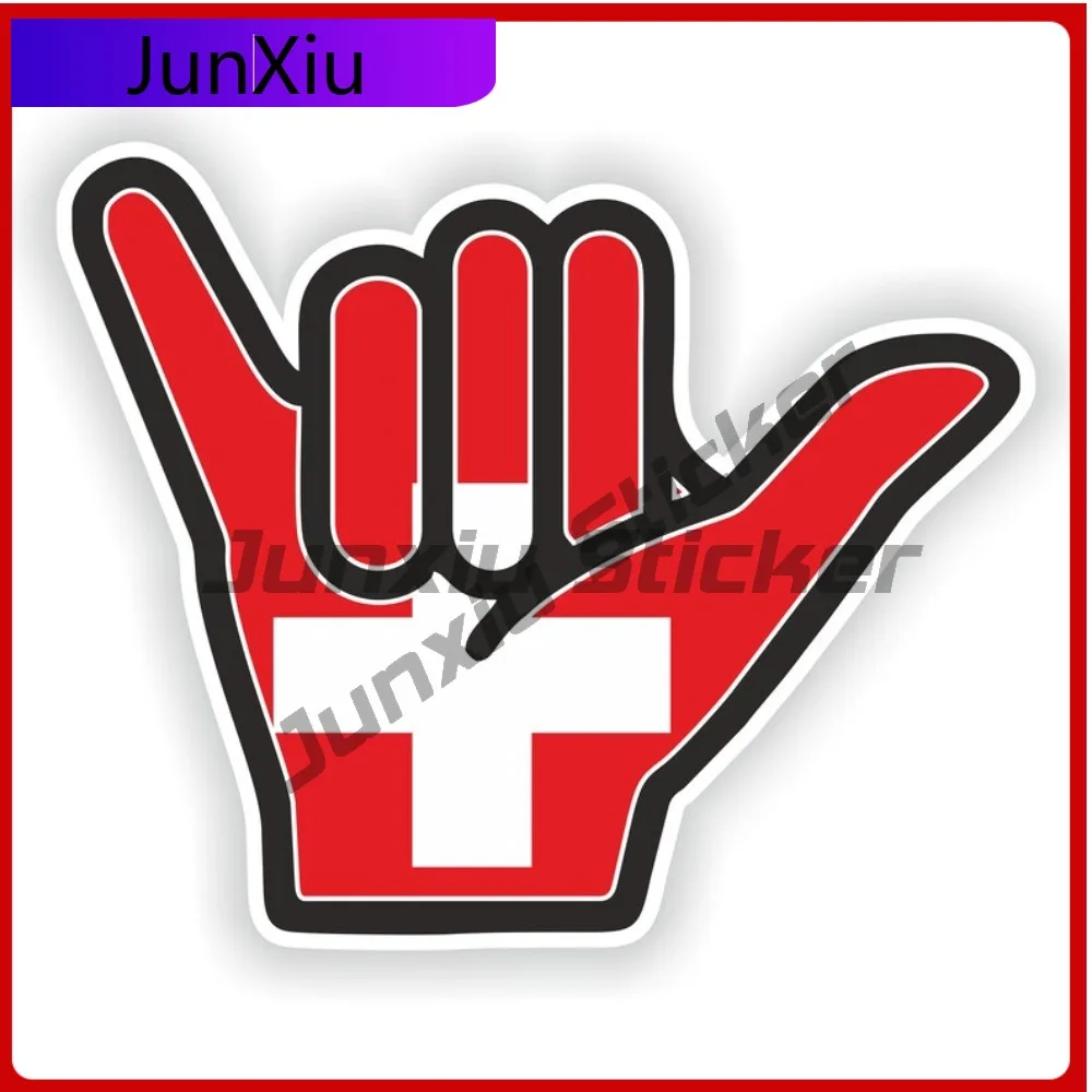 

Swiss Switzerland Flag Shaka Hand Hang Loose Vinyl Decals Graphic Waterproof Suv Window Camping Bumper Decoration For Auto Suv