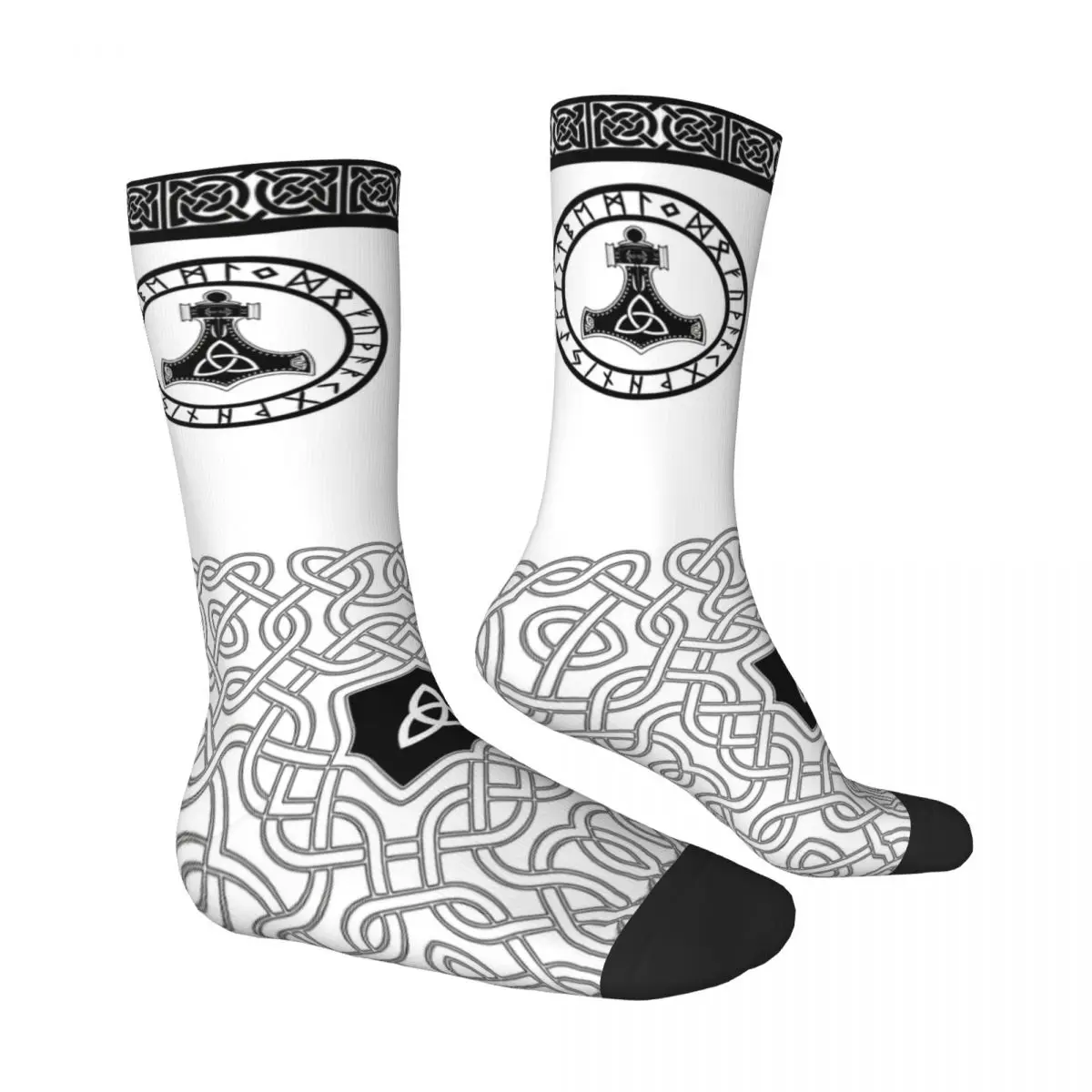 Happy Funny Men's Socks Mjolnir White Vintage Harajuku Viking Hip Hop Novelty Seamless Crew Crazy Sock Gift Pattern Printed