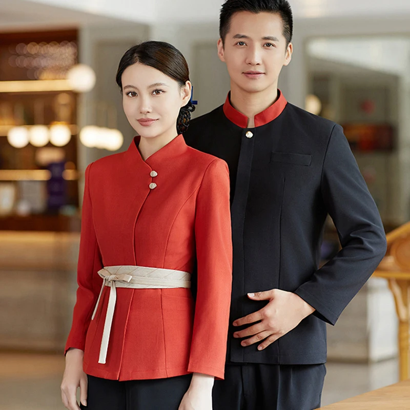 waist-cinched-chinese-style-waiter-uniforms-for-restaurants-and-hotels-long-sleeved-red-workwear-for-men-and-women-in-the-front