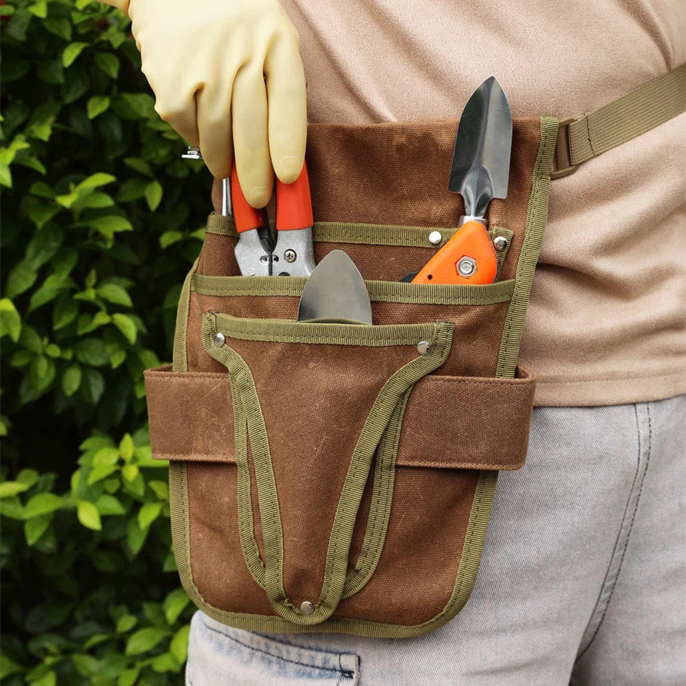 For Gardening Tools Canvas Tool Belt For Professional Landscaping Brown And Green Patchwork Multiple Pocket Tool Holder