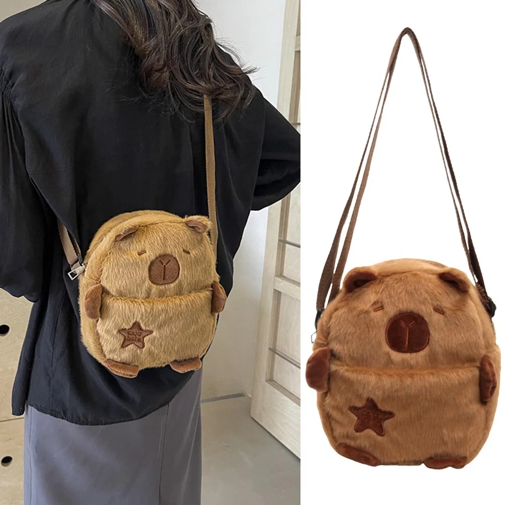 

Cute Plush Capybara Crossbody Bag Large Capacity Shoulder Bag Zipper Plush Mobile Phone Pouch Cartoon Girls Coin Purse