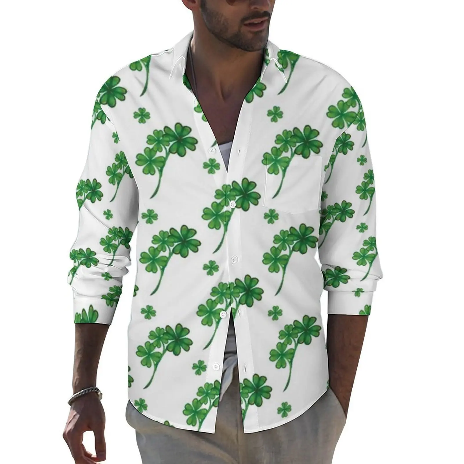 Irish Shamrock Shirt Spring St Patricks Day Casual Shirts Male Loose Blouses Long Sleeve Custom Harajuku Clothing Plus Size 4XL