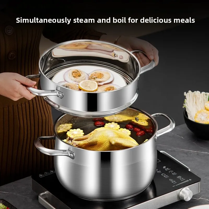CX Soup Pot with Steamer Small Steamer Household, Stainless Steel Thickened Mini, Pot