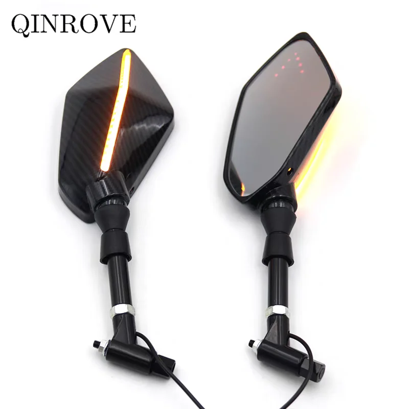 8 10MM Motorcycle Rear Mirror With LED Turn Signal Light Side Mirror Universal For