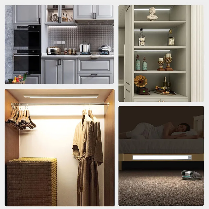 LED Motion Sensor Light Under Counter Lighting Wireless USB Rechargeable Kitchen Night Lights Magnetic 3-Colors Bedroom Lighting