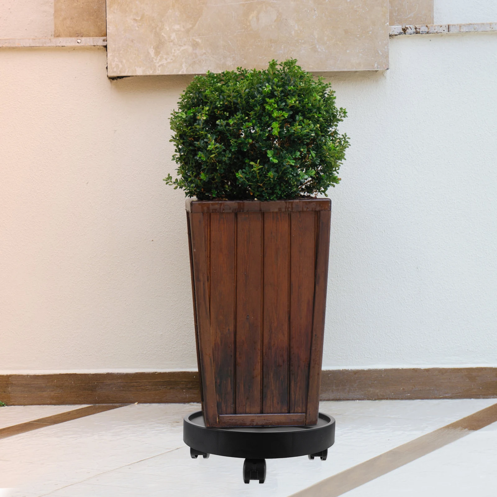 

Automatic Water Absorbing Flower Pot Base Tray 4 Wheels Black 28cm Movable Planter St Plastic Material Gardening
