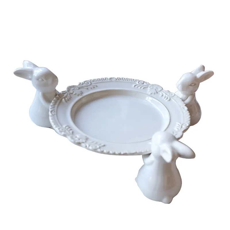 

French retro tall tray ceramic rabbit base fruit dessert table display stand afternoon tea cake snack plate