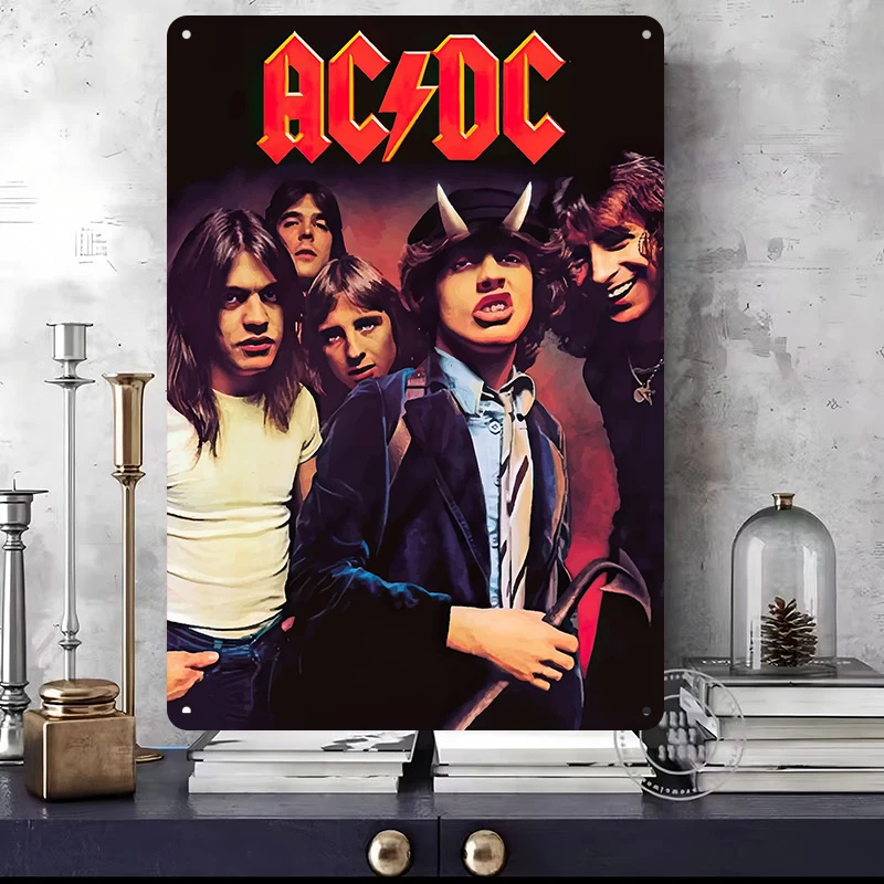 AC-DC Band Posters 3D Textured Vintage Metal Tin Sign Personalized Retro Wall Art for Man Cave Room Funny Signs Home Decorations